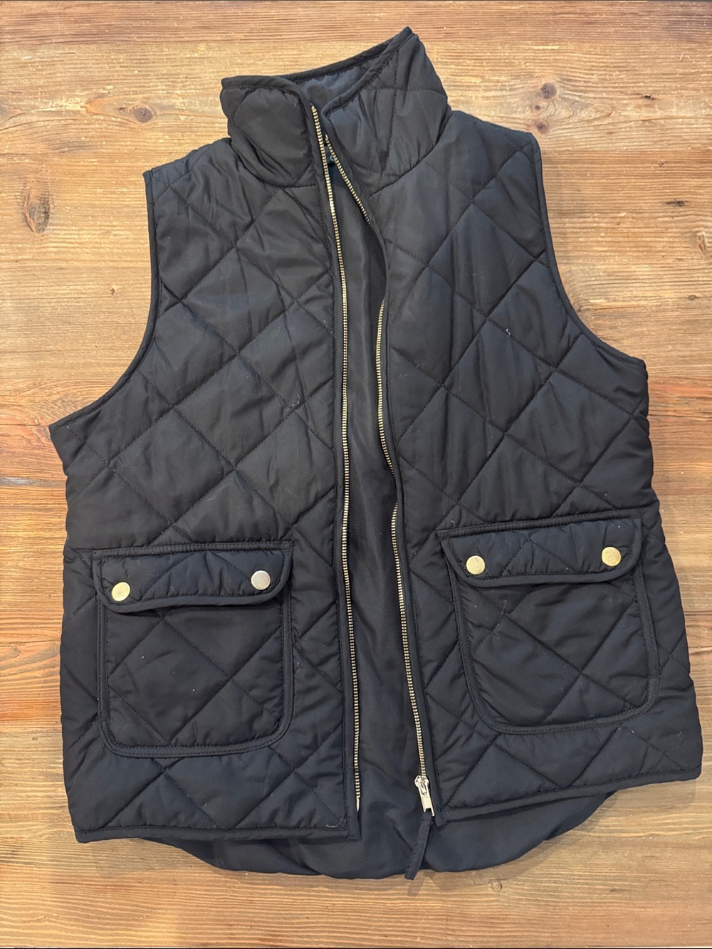 Quinn Black Quilted Stand-Collar Vest with Gold-Tone Hardware